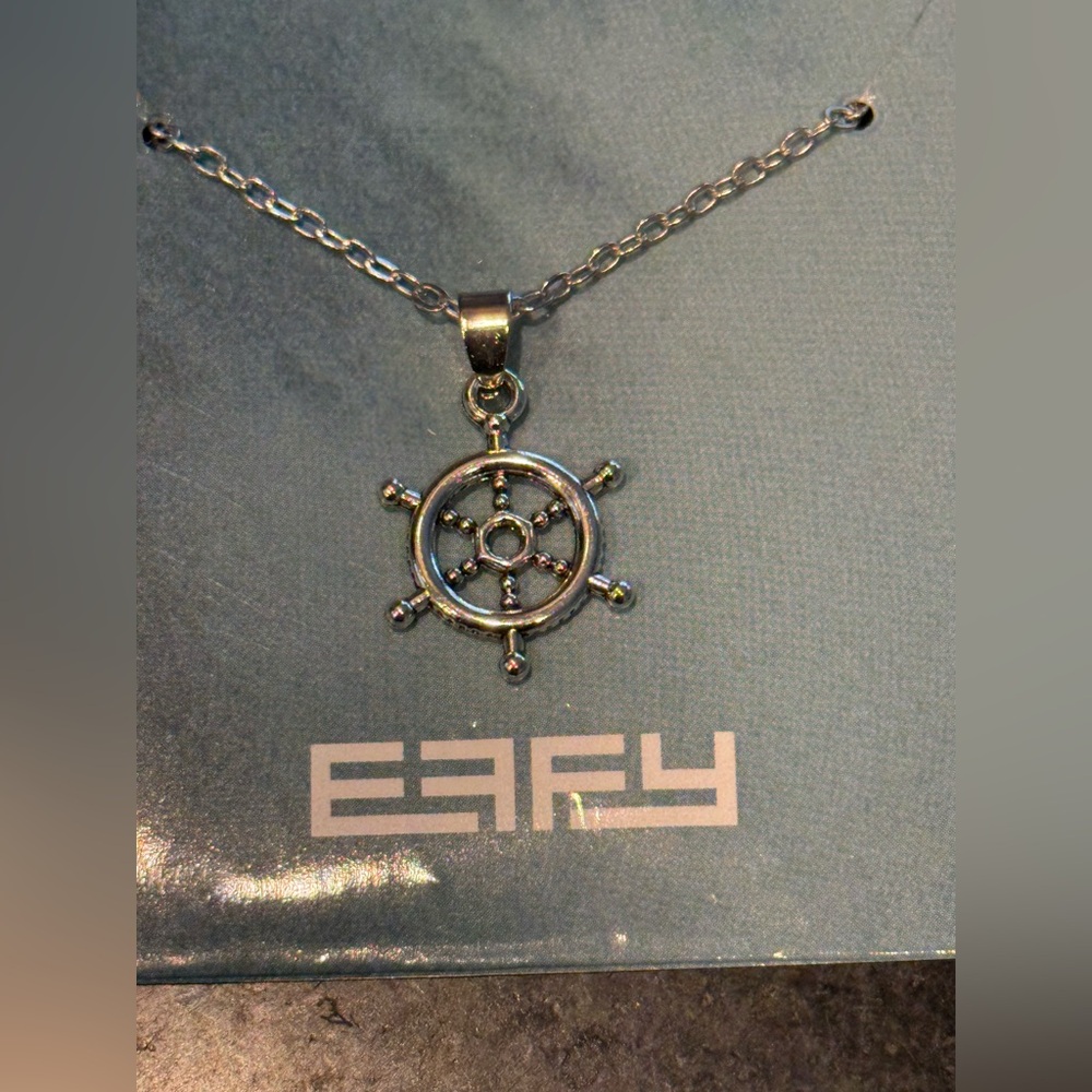 Effy Nautical Wheel Necklace in silver tone metal. 19 inch chain.